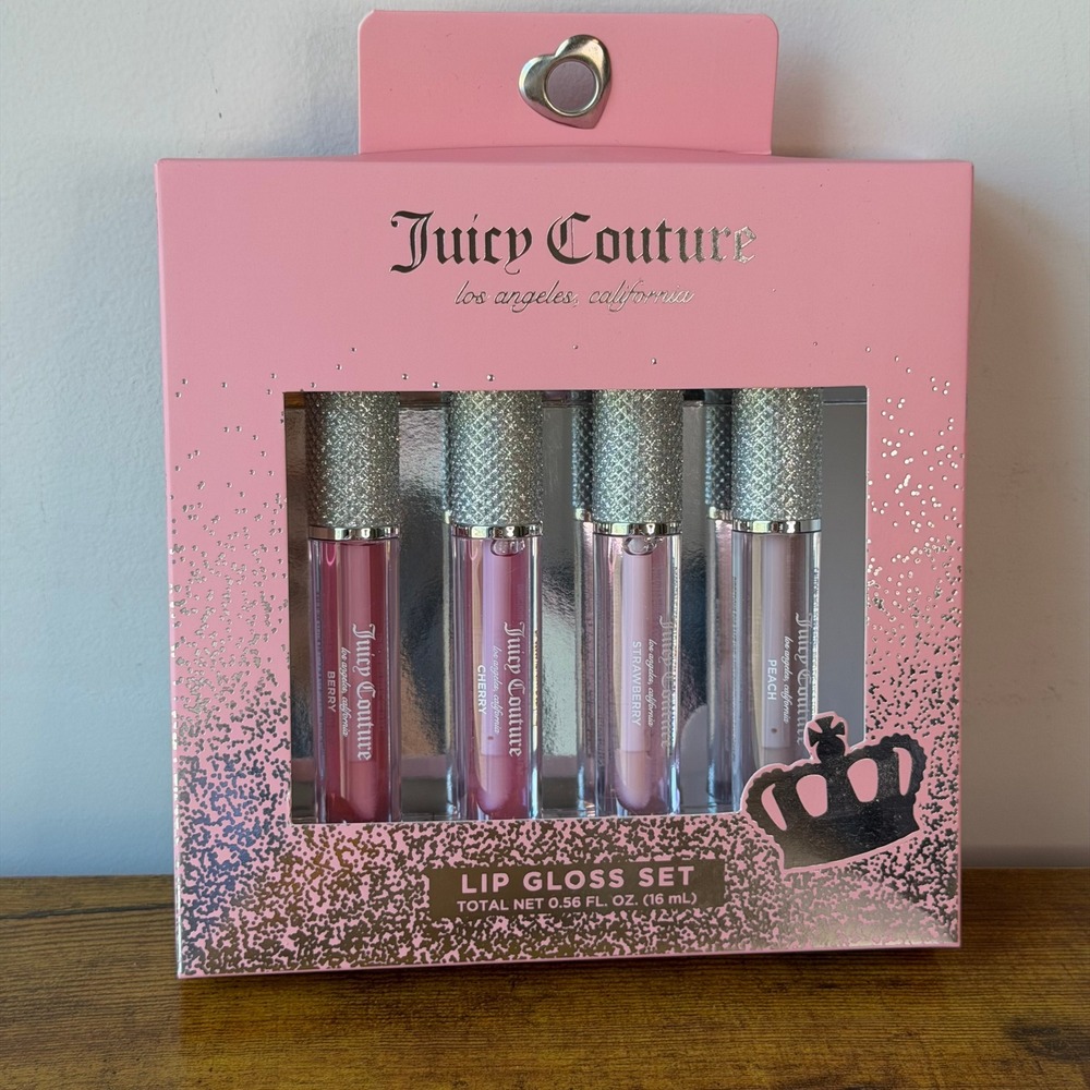 New Juicy Couture 4 Pck Lip Gloss Makeup Cosmetic Rhinestone Berry Pink Scented